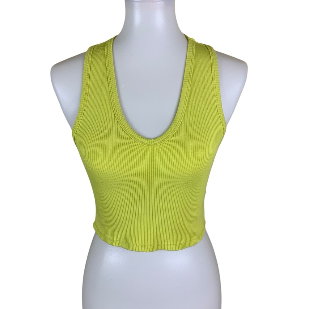 Timing L Neon Ribbed Crop Tank Top Sleeveless Stretch Y2K Streetwear Festival